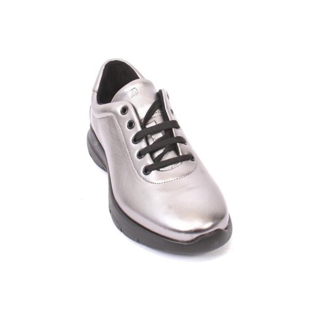 Frau 43b Silver Leather Comfortable Lace-Up Flats Shoes